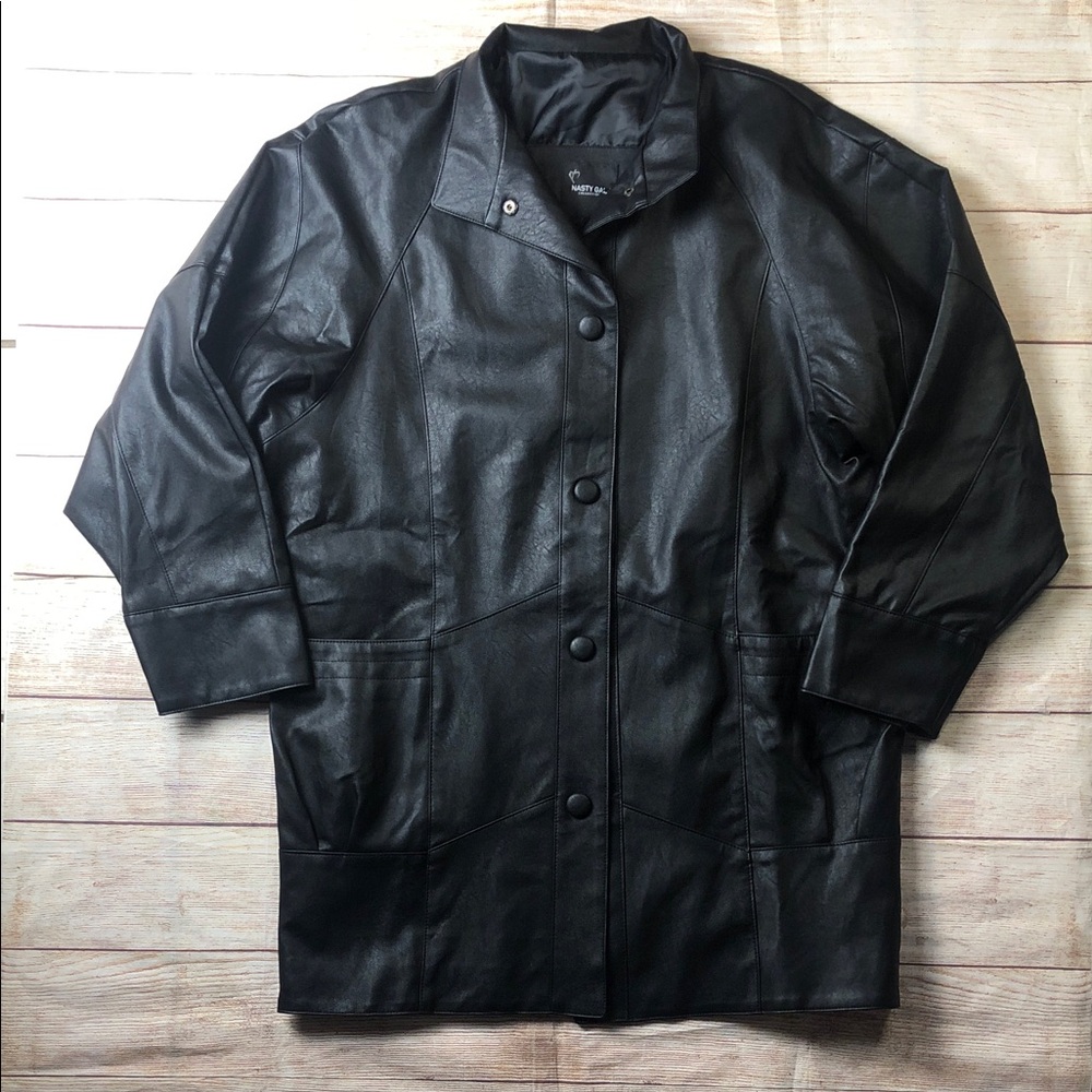 NWT Nasty Gal Black Chore Oversized Longline Faux Leather Jacket